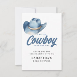 Little Cowboy Blue Western Boy Baby Shower  Dankeskarte