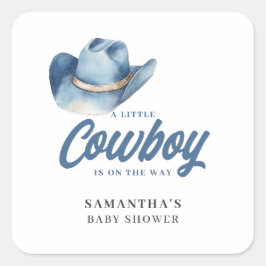 Little Cowboy Blue Western Boy Baby Shower  Quadratischer Aufkleber