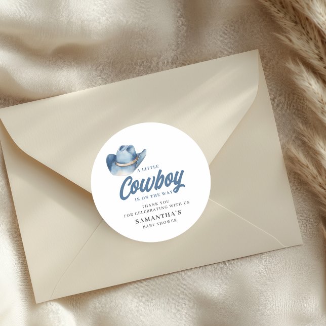Little Cowboy Blue Western Boy Baby Shower  Runder Aufkleber (Von Creator hochgeladen)
