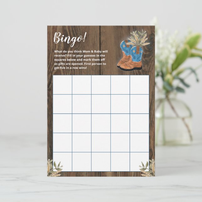 Little Cowboy Bootie Baby Shower Bingo Game (Stehend Vorderseite)