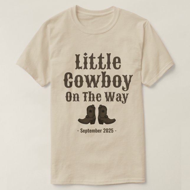 Little Cowboy Boots Pregnancy Baby Ankündigung T-Shirt (Design vorne)