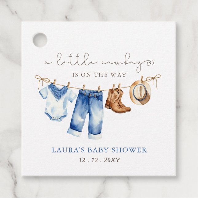 Little Cowboy Boy Baby Shower Geschenkanhänger (Vorderseite)
