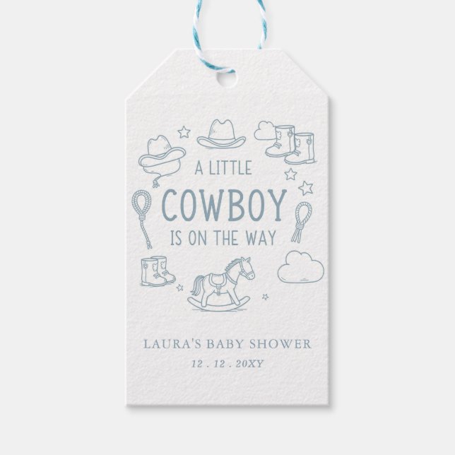 Little Cowboy Boy Baby Shower Geschenkanhänger (Vorderseite)