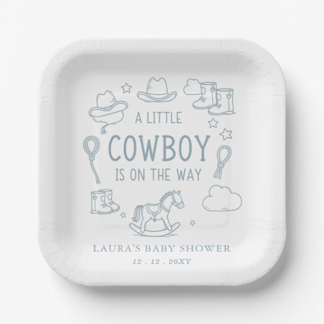 Little Cowboy Boy Baby Shower Pappteller (Vorderseite)