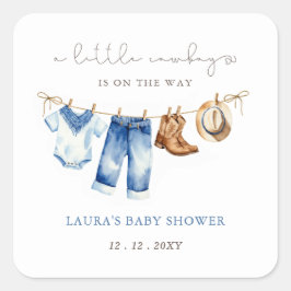 Little Cowboy Boy Baby Shower Quadratischer Aufkleber