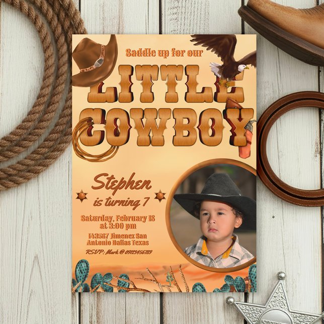 Little Cowboy Boy Birthday Einladung (Little Cowboy -  Boy Birthday Invitation with Picture)
