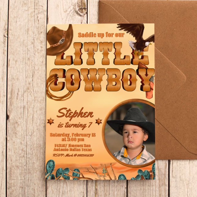 Little Cowboy Boy Birthday Einladung (Little Cowboy -  Boy Birthday Invitation with Picture)