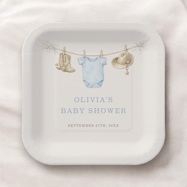 Little Cowboy Clothesline Baby Shower Party Pappteller (Von Creator hochgeladen)