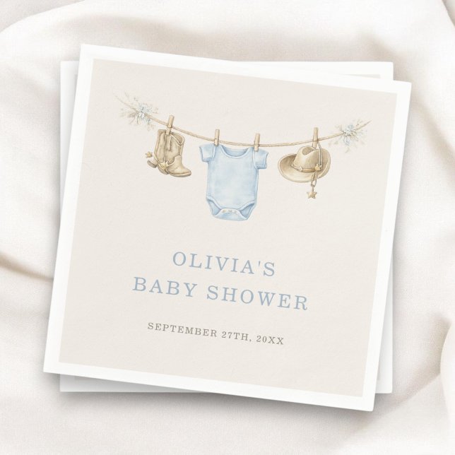 Little Cowboy Clothesline Baby Shower Party Serviette (Von Creator hochgeladen)