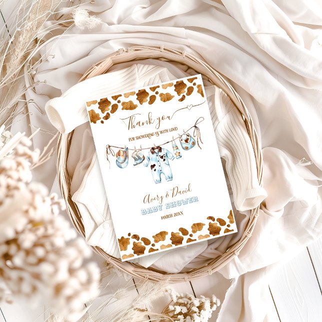 Little Cowboy Clothesline WildWest Boy Baby Shower Dankeskarte (Von Creator hochgeladen)