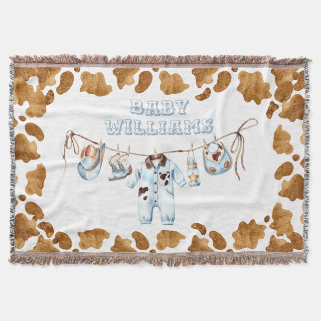 Little Cowboy Clothesline WildWest Boy Baby Shower Decke (Vorderseite)