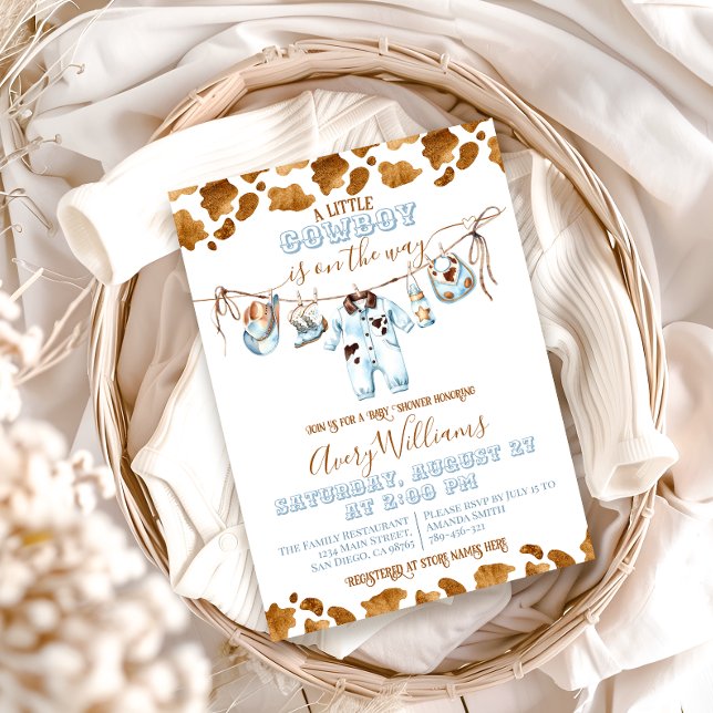 Little Cowboy Clothesline WildWest Boy Baby Shower Einladung (Von Creator hochgeladen)
