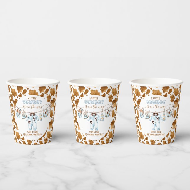 Little Cowboy Clothesline WildWest Boy Baby Shower Pappbecher (Multi)