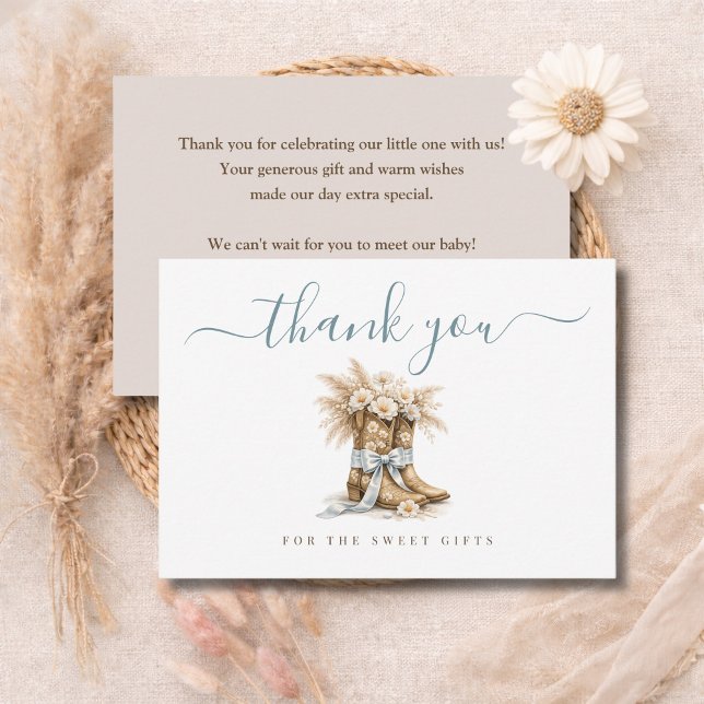 Little Cowboy Elegant Blue Bow Boy Baby Shower Dankeskarte (Von Creator hochgeladen)
