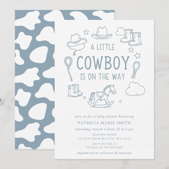 Little Cowboy Is On The Way Boy Baby Shower Einladung (Vorne/Hinten)