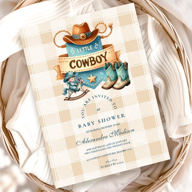 Little Cowboy Modern Western Rodeo Kinderdusche Einladung (Von Creator hochgeladen)