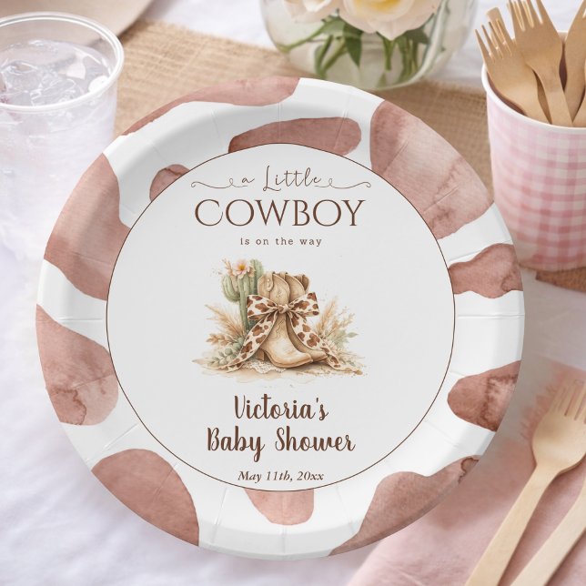 Little Cowboy Texas Cow Print Boy Baby Shower Pappteller (Von Creator hochgeladen)