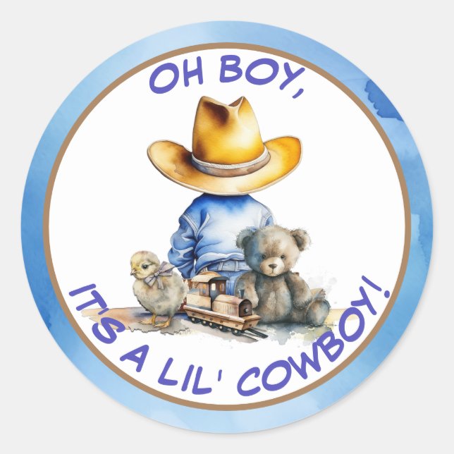 Little Cowboy Themed Baby Dusche Runder Aufkleber