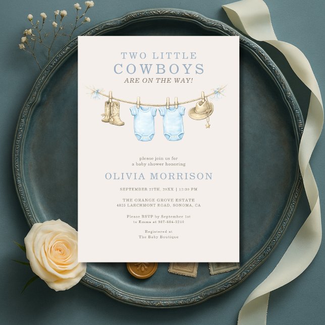 Little Cowboy Twins Clothesline Boy Baby Shower Einladung (Von Creator hochgeladen)