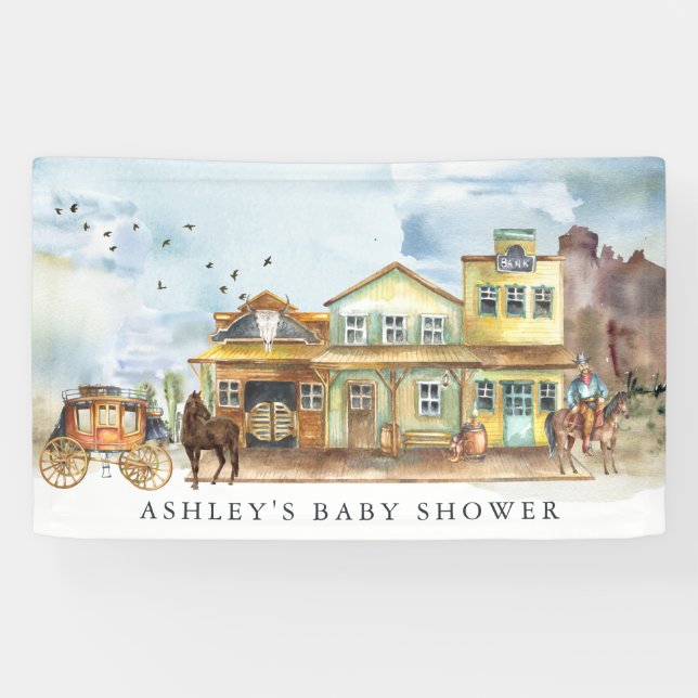 Little Cowboy | Western Baby Dusche Empfang Banner (Horizontal)