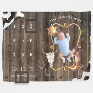 Little Cowboy Western Baby Milestone Blanket Fleecedecke