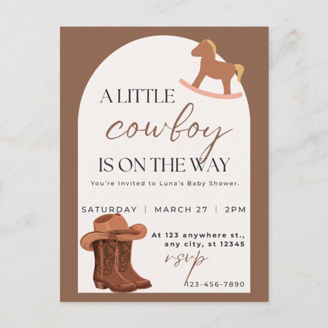  Little Cowboy Western Baby Shower Invitation Postkarte (Vorderseite)