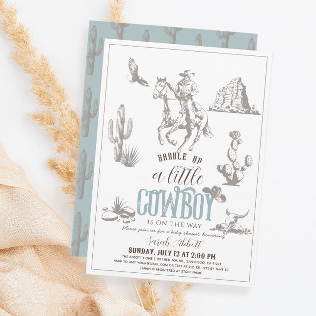 Little Cowboy Western Blue Boy Baby Dusche Einladung (Von Creator hochgeladen)