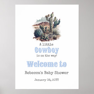Little Cowboy Western Blue Boy Baby Dusche Willkom Poster