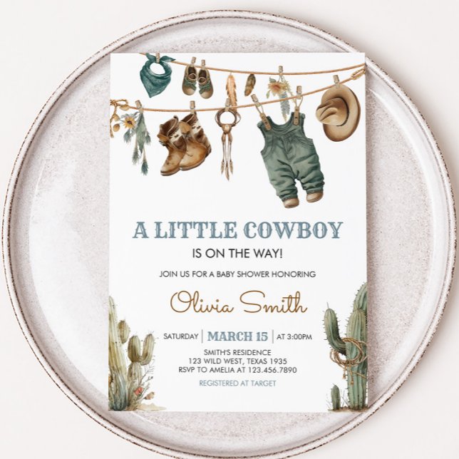 Little Cowboy Wild West Baby Shower Einladung (Wild West Little Cowboy Baby Shower Invitation)