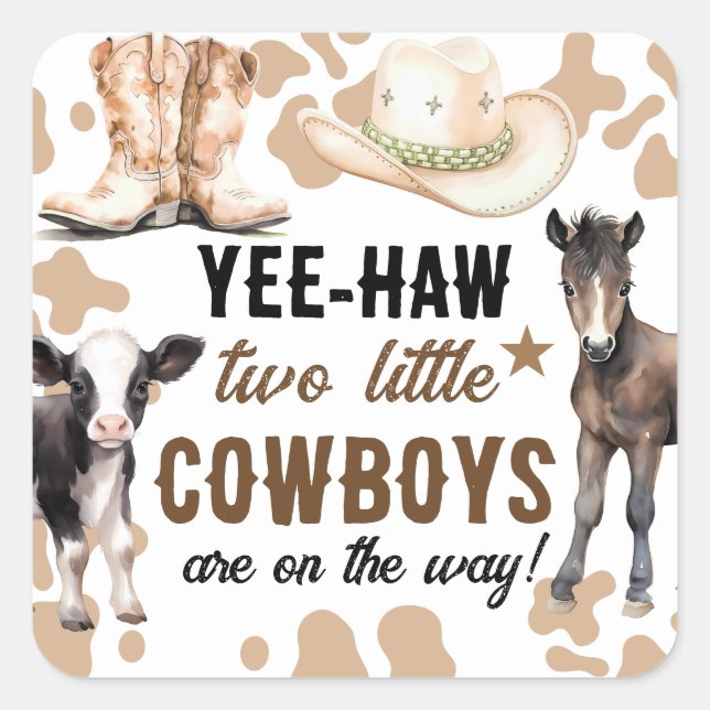 Little Cowboys Rodeo Baby Shower Square Sticker (Vorderseite)
