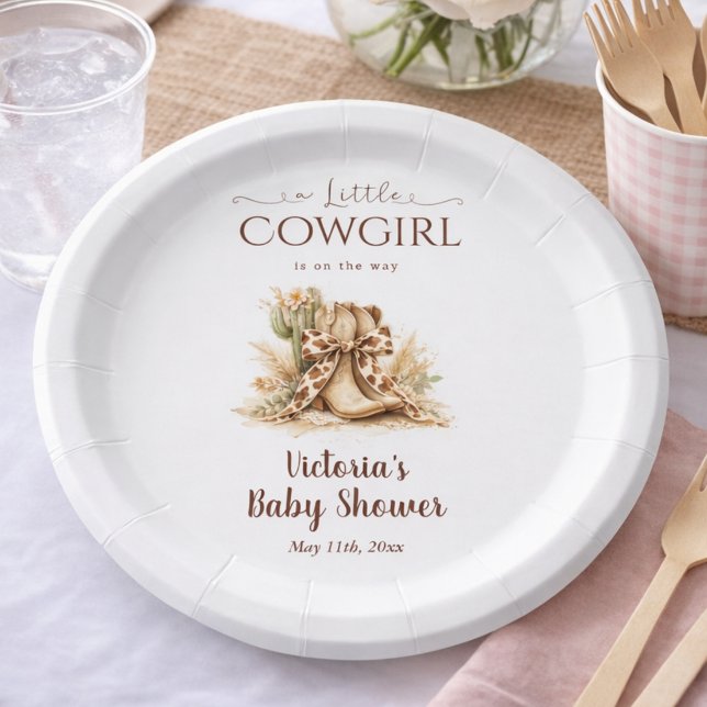 Little Cowgirl Elegant Western Girl Baby Shower Pappteller (Von Creator hochgeladen)