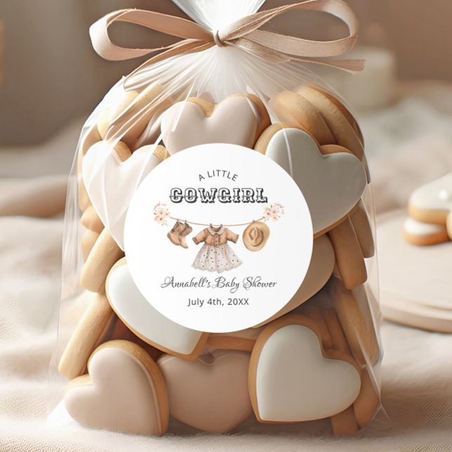 Little Cowgirl Hat Boots Dress Baby Shower Runder Aufkleber (Von Creator hochgeladen)