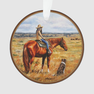 Little Cowgirl on Cattle Horse Ornament