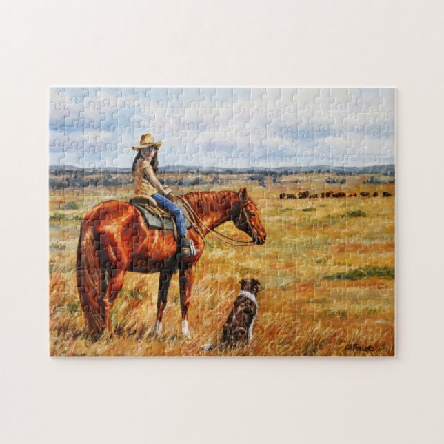 Little Cowgirl on Cattle Horse Puzzle (Horizontal)