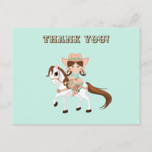 Little Cowgirl on Horse Girls Western Danke Postkarte