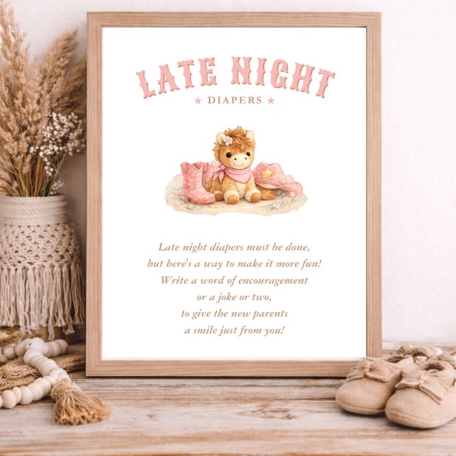 Little Cowgirl Pink Baby Shower Late Night Diapers Poster (Von Creator hochgeladen)
