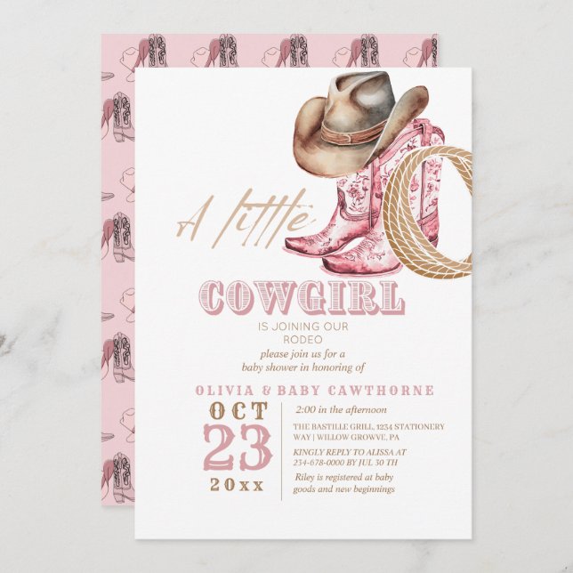 Little Cowgirl Rodeo Baby Girl Dusche Einladung (Vorne/Hinten)