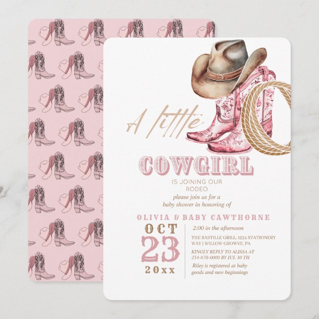 Little Cowgirl Rodeo Baby Girl Dusche Einladung (Vorne/Hinten)