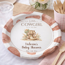 Little Cowgirl Rustic Cowhide Girl Baby Shower Pappteller