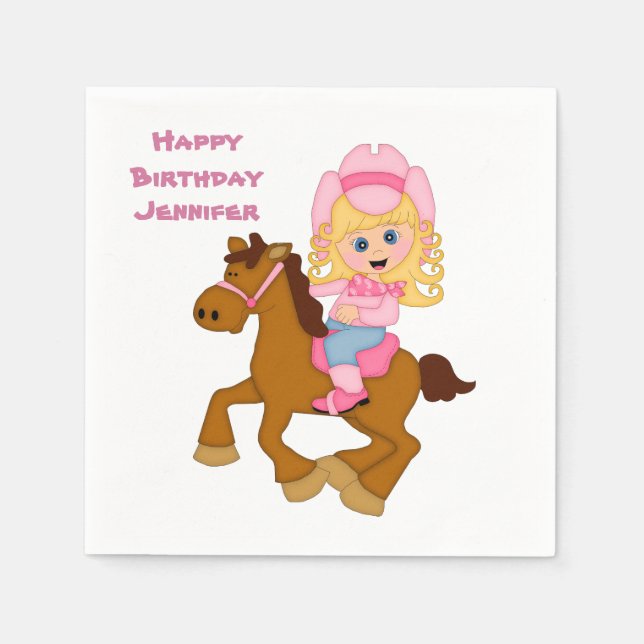 Little Cowgirl und Pony Birthday Serviette (Vorderseite)