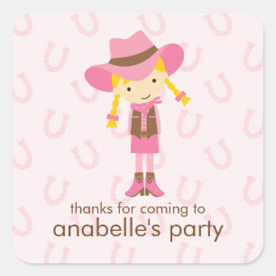 Little Cowgirl Western Birthday Party Quadratischer Aufkleber