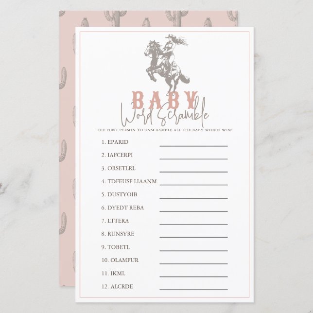 Little Cowgirl Western Pink Baby Word Scramble (Vorne/Hinten)
