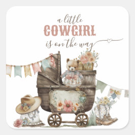 Little Cowgirl Wild West Boho Baby Girl Dusche Quadratischer Aufkleber