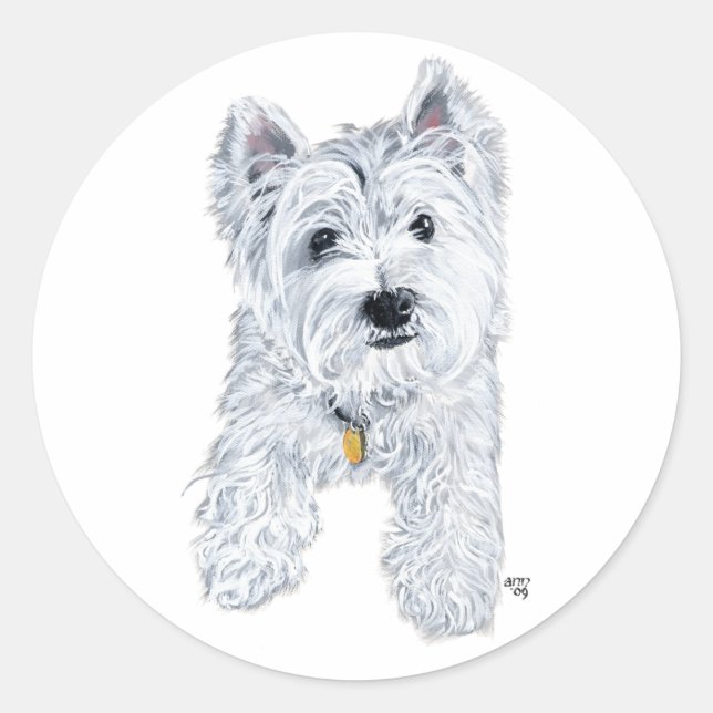 Little Curious Westie Runder Aufkleber (Vorderseite)