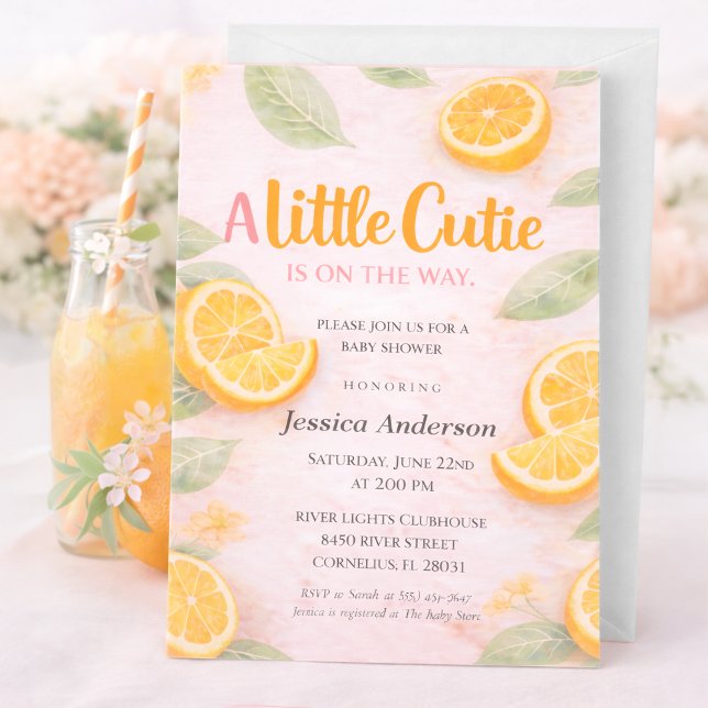 Little Cutie Baby Shower Invitation Citrus Orange Einladung (Von Creator hochgeladen)