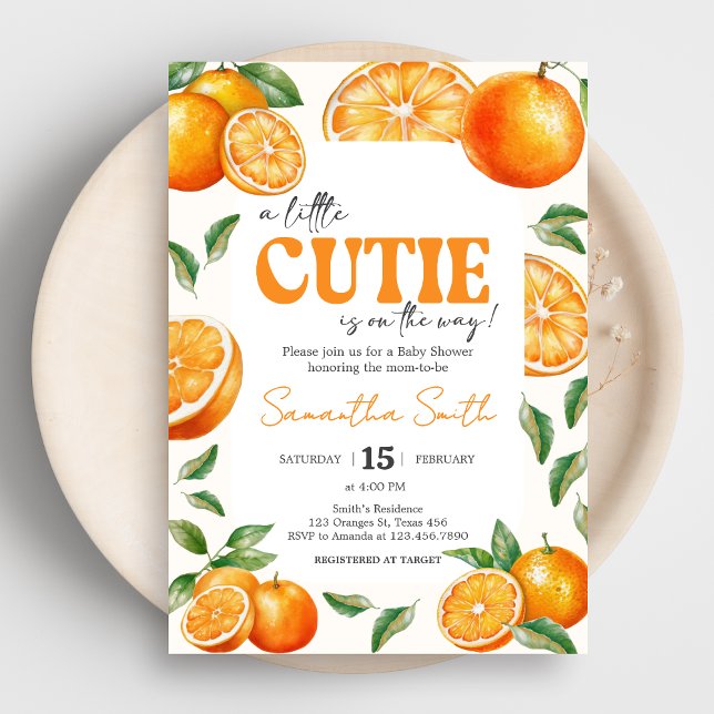 Little Cutie Orange Baby Shower Einladung (Little Cutie Baby Shower Invitation)