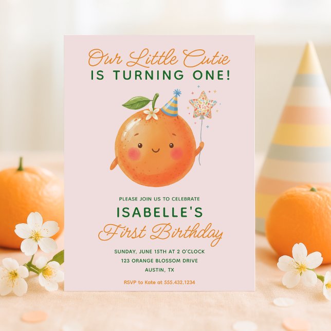 Little Cutie Orange Citrus 1st Birthday Invitation Einladung (Little Cutie Firts Birthday Invite)