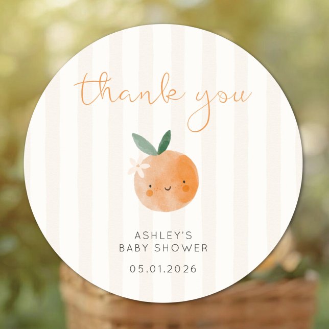 Little Cutie Orange Citrus Baby Shower Thank You Runder Aufkleber (Von Creator hochgeladen)