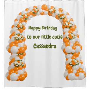 Little Cutie Orange Geburtstagsbanner Duschvorhang
