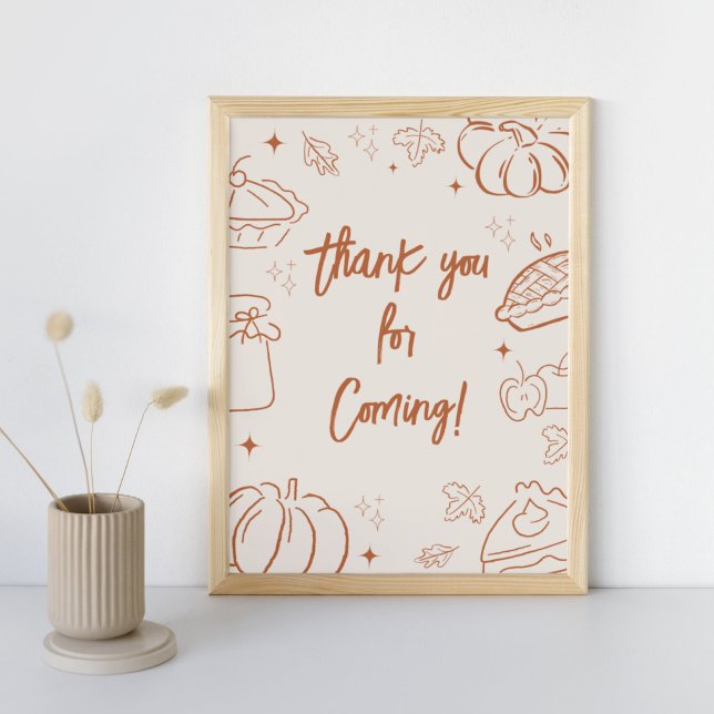 Little Cutie Pie Fall Baby Shower Thank you Sign Poster (Little Cutie Pie Baby Shower Thank you for Coming Sign )